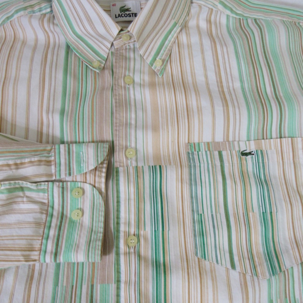Lacoste Shirt‎ Men 40 or Sz M Green Orange Color block Regular Fit Button Down - Picture 6 of 9